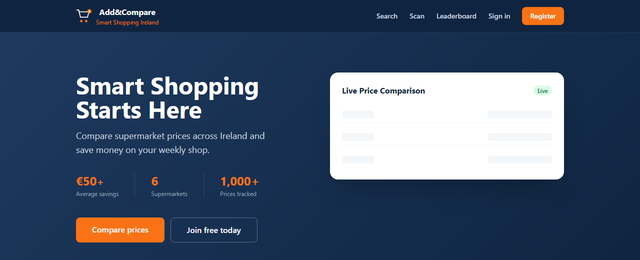 Add&Compare supermarket price comparison landing page